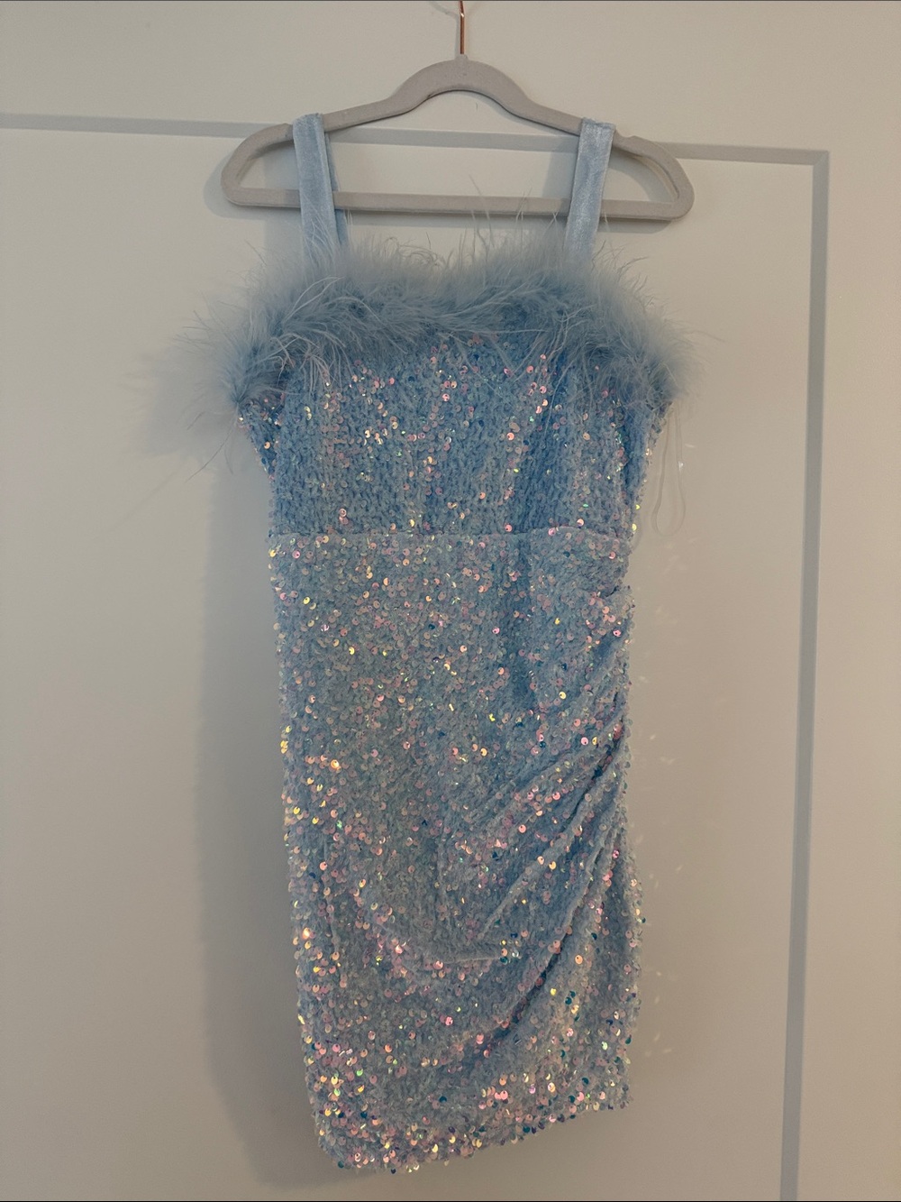 POPPIES AND ROSES- Girls' Sequin Feather-Trim Dress. Worn once. Runs small